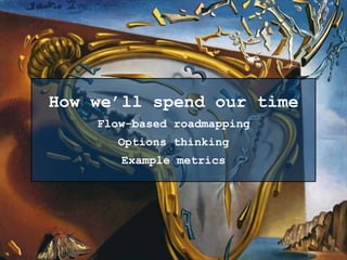 How we’ll spend our time
Flow-based roadmapping
Options thinking
Example metrics
 