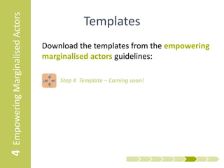 4 Empowering Marginalised Actors             Case Studies
                                   Read case studies of how other projects have
                                   empowered market actors:


                                      • Young Rural Entrepreneurs in Peru

                                      • Making Markets Work in Bangladesh
 