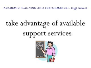 take advantage of available support services ACADEMIC PLANNING AND PERFORMANCE – High School 