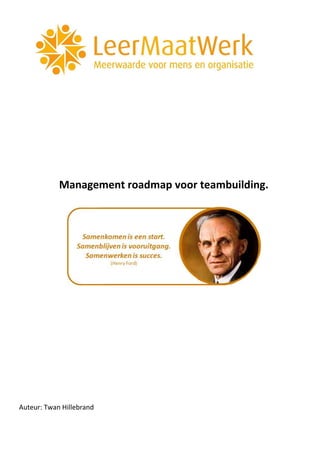 Management roadmap voor teambuilding.
Auteur: Twan Hillebrand
 