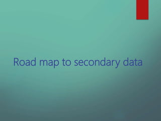 Road map to secondary data
 