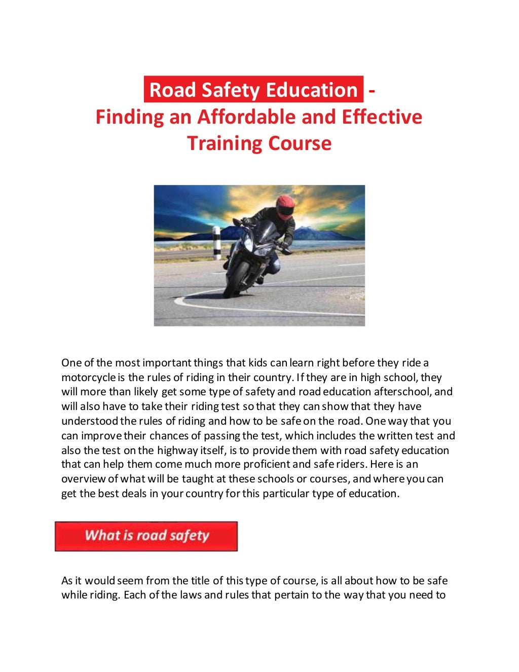 Finding an Affordable and Effective Road Safety Training Course