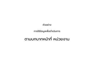 ตัวอย่าง
การใช้ข้อมูลเพือดําเนินการ
ตามบทบาทหน้าที หน่วยงาน
 
