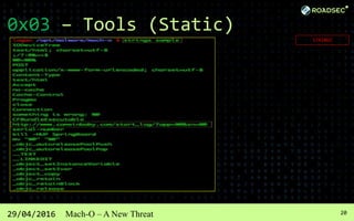 2129/04/2016 Mach-O – A New Threat
0x03 – Tools (Static)
BINWALK / UPX
 