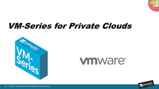 46 | © 2016, Palo Alto Networks. Confidential and Proprietary.
Provê
Switching Routing Firewalling Load
Balancing
VPN Connectivity
to Physical
VMware NSX e Palo Alto Network’s VM-Series
NSX é a reprodução fiel dos Serviços de Rede e Segurança
 