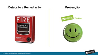 9 | © 2016, Palo Alto Networks. Confidential and Proprietary.
END POINT
NETWORK
CLOUD
9 | © 2016, Palo Alto Networks. Confidential and Proprietary.
Valor da Plataforma de Segurança de Próxima Geração
..Aplicando os controles de preventivos de forma unificada na Cloud, rede e Endpoint.
 