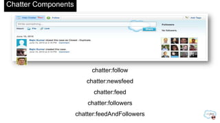 Chatter Components




                          chatter:follow
                        chatter:newsfeed
                           chatter:feed
                         chatter:followers
                     chatter:feedAndFollowers
 
