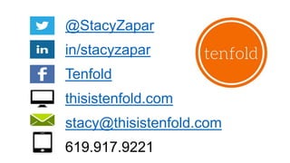 @StacyZapar
in/stacyzapar
thisistenfold.com
619.917.9221
stacy@thisistenfold.com
Tenfold
 