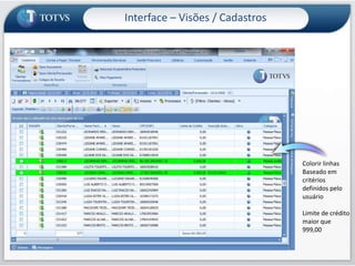 Interface – Visões / CadastrosVisualização com cores alternadasSoma, Média, Contagem Total