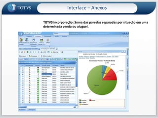Interface – AnexosTOTVS Incorporação: Parcelas a vencer e parcelas atrasadas (vencidas) em uma determinada venda ou aluguel. 