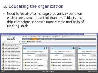 Page ‹#› © 2014 Marketo, Inc.#MKTGNATION14
• Need to be able to manage a buyer’s experience
with more granular control than email blasts and
drip campaigns, or other more simple methods of
tracking leads
3. Educating the organization
 