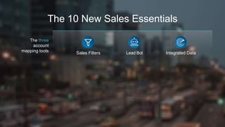 The 10 New Sales Essentials
The three
account
mapping tools Sales Filters Lead Bot Integrated Data
 