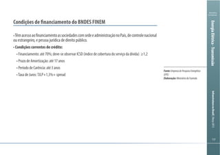 Ministério
da Fazenda
InfraestruturanoBrasil|Março2013
Ministério
da Fazenda
InfraestruturanoBrasil|Março2013
Condições de financiamento do BNDES FINEM
EnergiaElétrica-Transmissão
Fonte:EmpresadePesquisaEnergética
(EPE)
Elaboração:MinistériodaFazenda
 