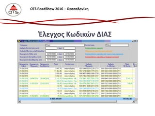 Έλεγχος Κωδικών ΔΙΑΣ
OTS RoadShow 2016 – Θεσσαλονίκη
 