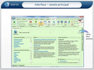 Interface – Janela principalMenu estilo OfficeAvisos onlineDiretamenteDa TOTVSAtalhosmais usados