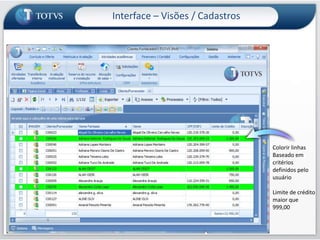 Interface – Visões / CadastrosVisualização com cores alternadasSoma, Média, Contagem Total