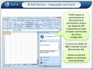 BI Self-Service – Painel de CenáriosGráficos-Possível acessar dados de outras basesCubos também...(RM BIS)
