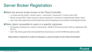 © Copyright 2014 Pivotal. All rights reserved.
Server Broker Registration
Make the service broker known to the Cloud Cont...