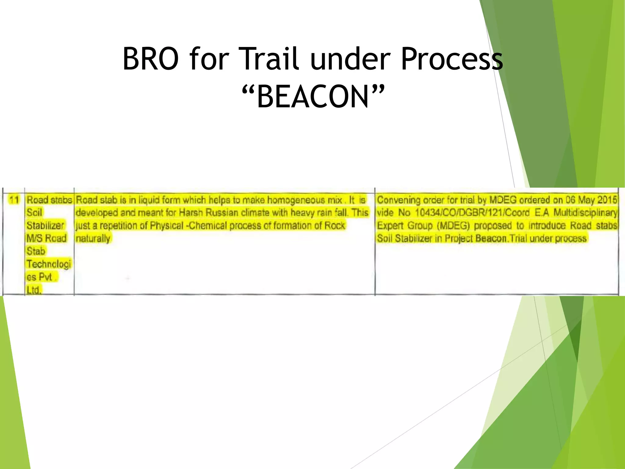 BRO for Trail under Process
“BEACON”
 