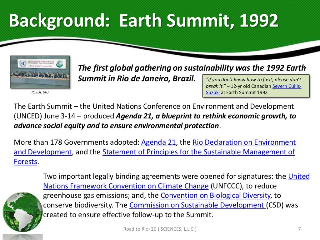  Background  Earth Summit 1992 The