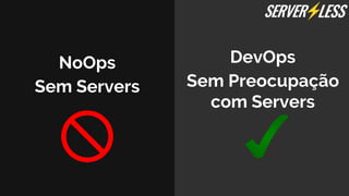 NoOps
Sem Servers
DevOps
Sem Preocupação
com Servers
 