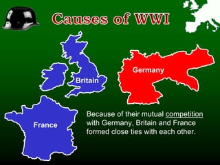Because of their mutual competition
with Germany, Britain and France
formed close ties with each other.
Germany
France
Britain
 