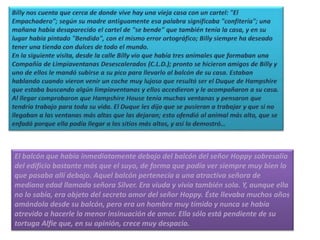 El balcón que había inmediatamente debajo del balcón del señor Hoppy sobresalía
del edificio bastante más que el suyo, de forma que podía ver siempre muy bien lo
que pasaba allí debajo. Aquel balcón pertenecía a una atractiva señora de
mediana edad llamada señora Silver. Era viuda y vivía también sola. Y, aunque ella
no lo sabía, era objeto del secreto amor del señor Hoppy. Éste llevaba muchos años
amándola desde su balcón, pero era un hombre muy tímido y nunca se había
atrevido a hacerle la menor insinuación de amor. Ella sólo está pendiente de su
tortuga Alfie que, en su opinión, crece muy despacio.
 