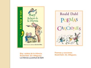 Boy: relatos de la infancia.
Roald Dahl. Ed. Alfaguara.
La infancia y juventud de Dahl
Poemas y canciones.
Roald Dahl. Ed. Alfaguara.
 