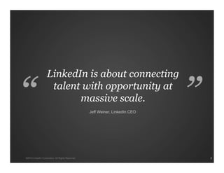 LinkedIn is about connecting
talent with opportunity at
massive scale.
Jeff Weiner, LinkedIn CEO
22©2013 LinkedIn Corporation. All Rights Reserved.
 