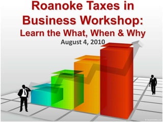 Roanoke Taxes in Business Workshop: Learn the What, When & Why August 4, 2010 