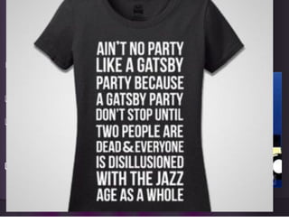 WRITERS OF
THE 1920s
❑ Writer F. Scott Fitzgerald
coined the phrase “Jazz Age”
to describe the 1920s
❑ Fitzgerald wrote Paradise Lost
and The Great Gatsby
❑ The Great Gatsby reflected the
emptiness of New York elite
society and materialism of
1920s
❑ http://www.youtube.com/w
atch?v=iPDTSYR853U
 