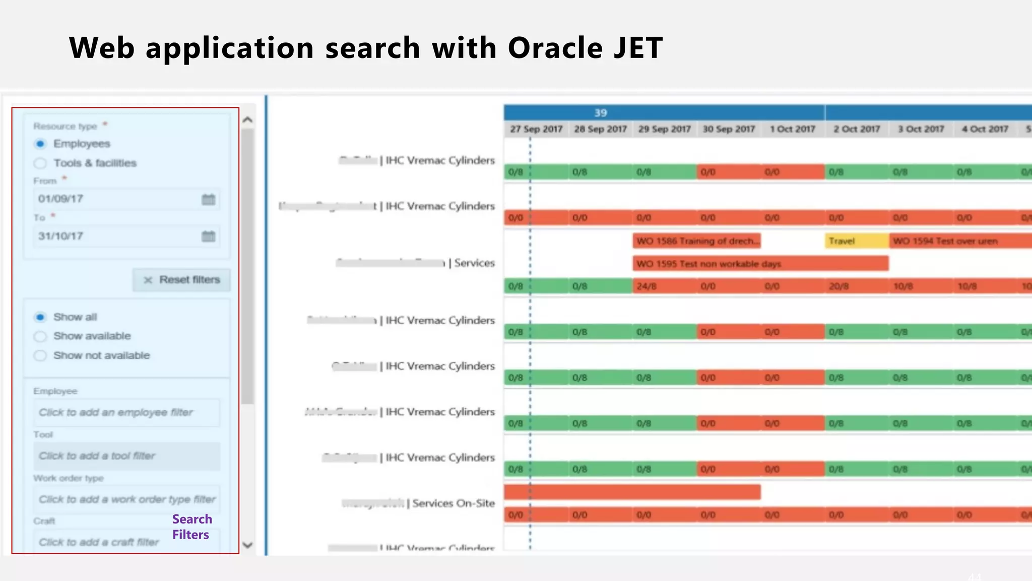 Web application search with Oracle JET
ADF Log Server
OSB Log Server
SOA Log Server
WCP Log Server
BPM Log Server
……. Log Server
Filebeat
Filebeat pull
the log file
Logstash
Parses &
pushes
updates
Elastic search
Transform
& pushes
data to ES
Monitor &
visualization
OFMW
Search
Filters
 