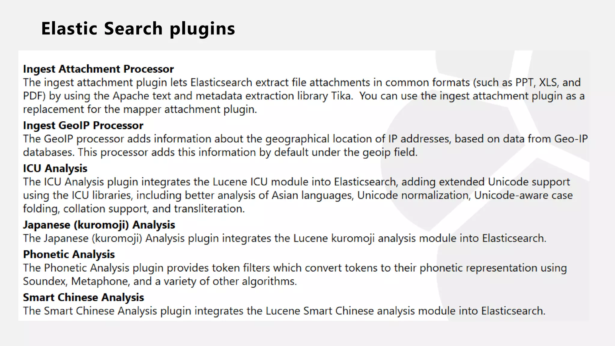 Elastic Search plugins
 