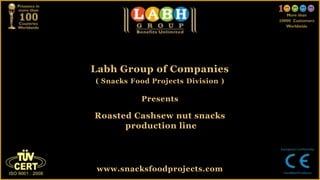 Labh Group of Companies
( Snacks Food Projects Division )
Presents
Roasted Cashsew nut snacks
production line
www.snacksfoodprojects.com
 