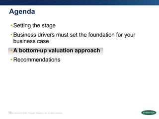 Agenda Setting the stage Business drivers must set the foundation for your business case A bottom-up valuation approach Recommendations 