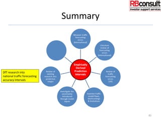 Summary
83
DfT research into
national traffic forecasting
accuracy intervals
 