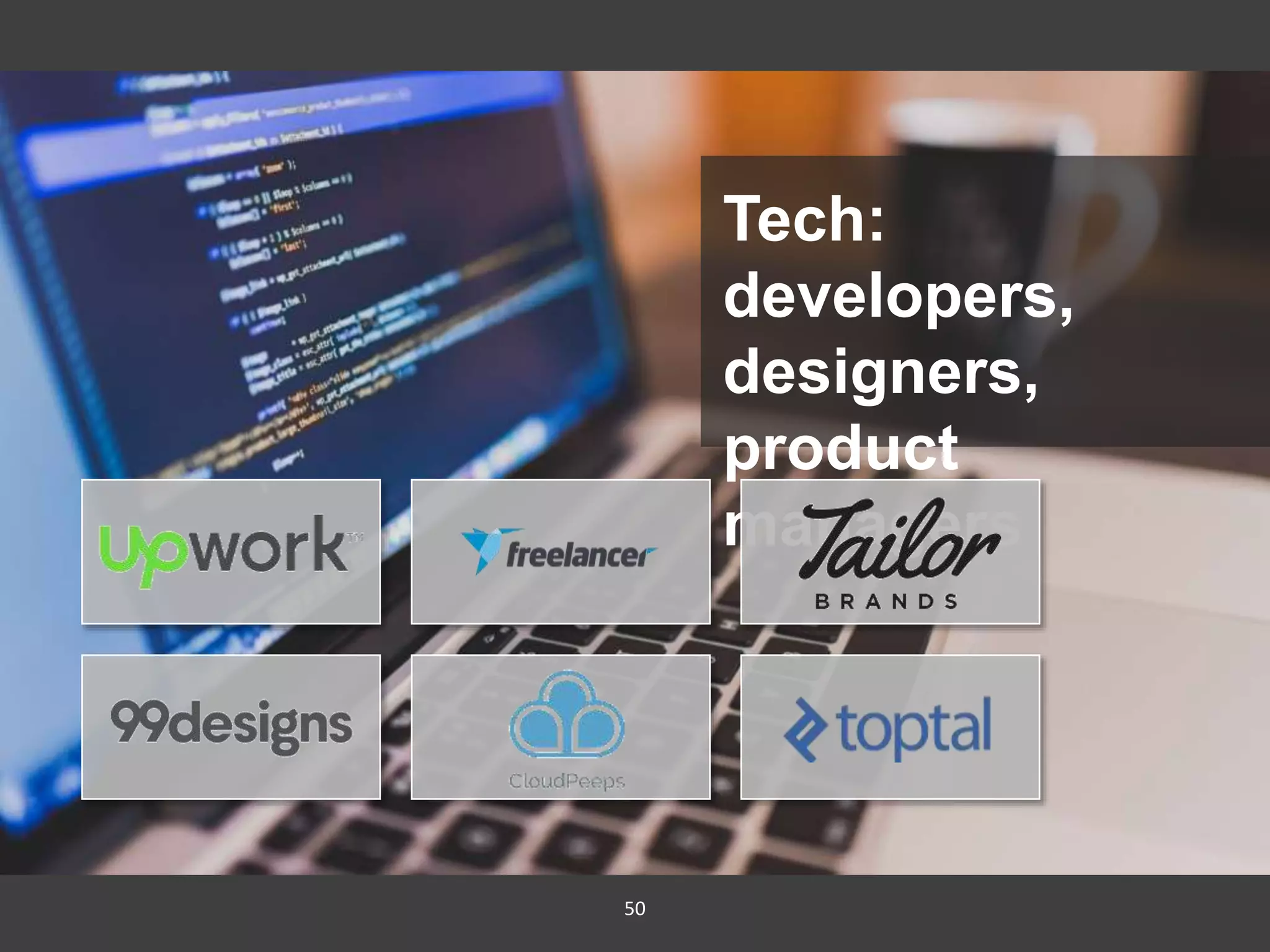 50
Tech:
developers,
designers,
product
managers
 