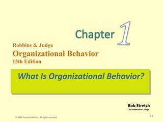 Bob Stretch
Southwestern College
Robbins & Judge
Organizational Behavior
13th Edition
What Is Organizational Behavior?What Is Organizational Behavior?
1-1
© 2009 Prentice-Hall Inc. All rights reserved.
 