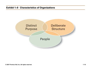 © 2007 Prentice Hall, Inc. All rights reserved. 1–16
Exhibit 1–9 Characteristics of Organizations
 