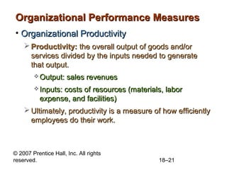 © 2007 Prentice Hall, Inc. All rights
reserved. 18–21
Organizational Performance MeasuresOrganizational Performance Measur...
