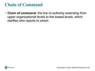 Copyright © 2021 Pearson Education Ltd.
Chain of Command
• Chain of command: the line of authority extending from
upper or...