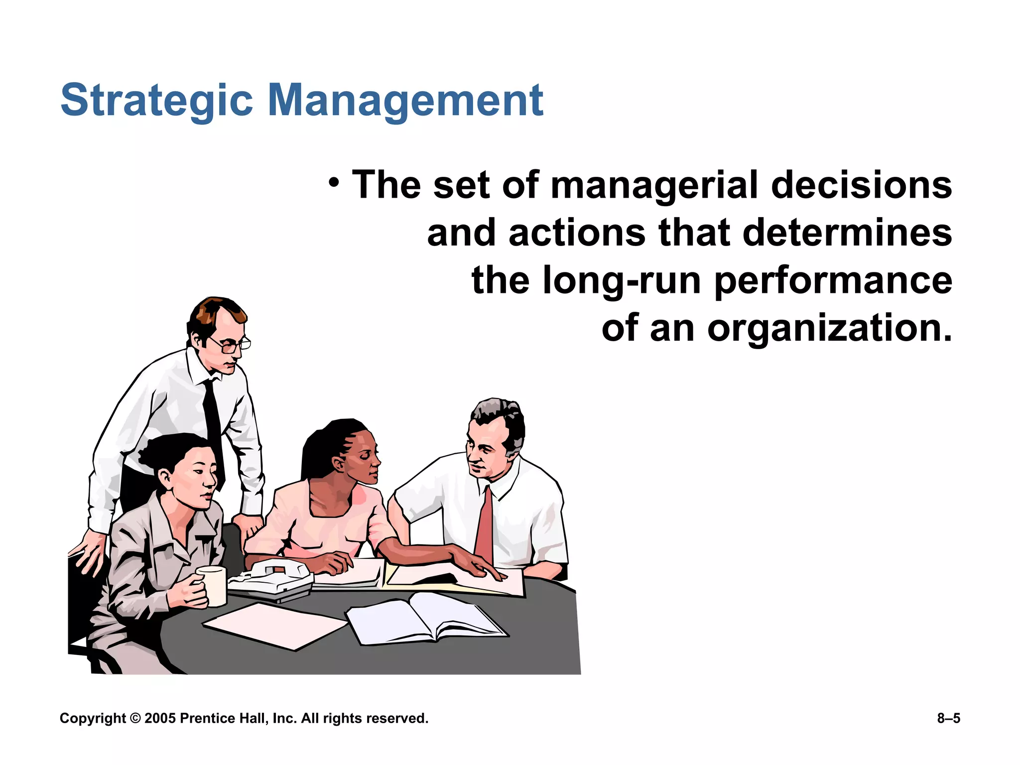 Strategic Management The set of managerial decisions  and actions that determines  the long-run performance  of an organization. 