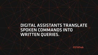 DIGITAL ASSISTANTS TRANSLATE
SPOKEN COMMANDS INTO
WRITTEN QUERIES.
@STATrob
 