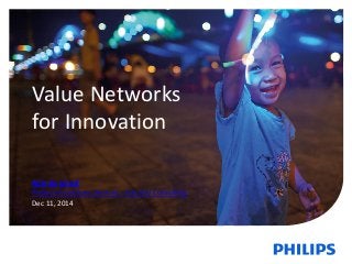 1 December 11, 2014 Philips Innovation Services Industry Consulting 
Value Networks 
for Innovation 
Rob de Graaf 
Philips Innovations Services - Industry Consulting 
Dec 11, 2014 
 