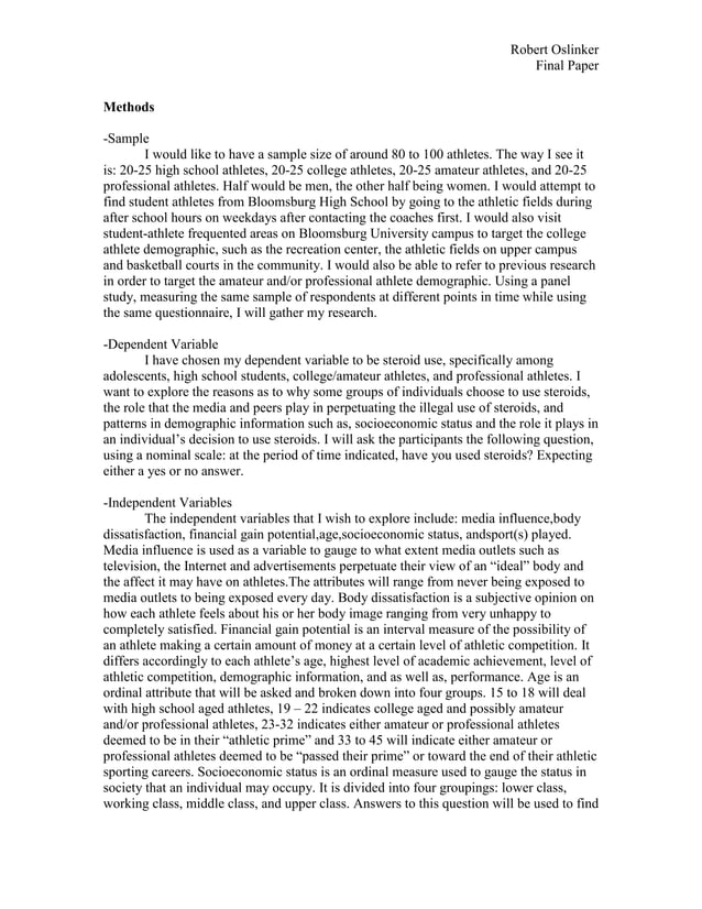 Robert Oslinker - Steroids in Pro Sports Research Analysis