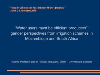 “ Water in Africa: Hydro-Pessimism or Hydro-Optimism?”   Porto, 2-3 November 2008 ,[object Object],[object Object]