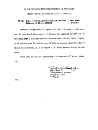 Robert Albert Redmond, Jr. Hearing Notice