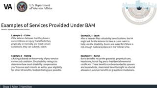 Examples of Services Provided Under BAM
(Benefits, Appeals and Memorials Portfolio)
Example 3 – Rating
A Rating is based o...