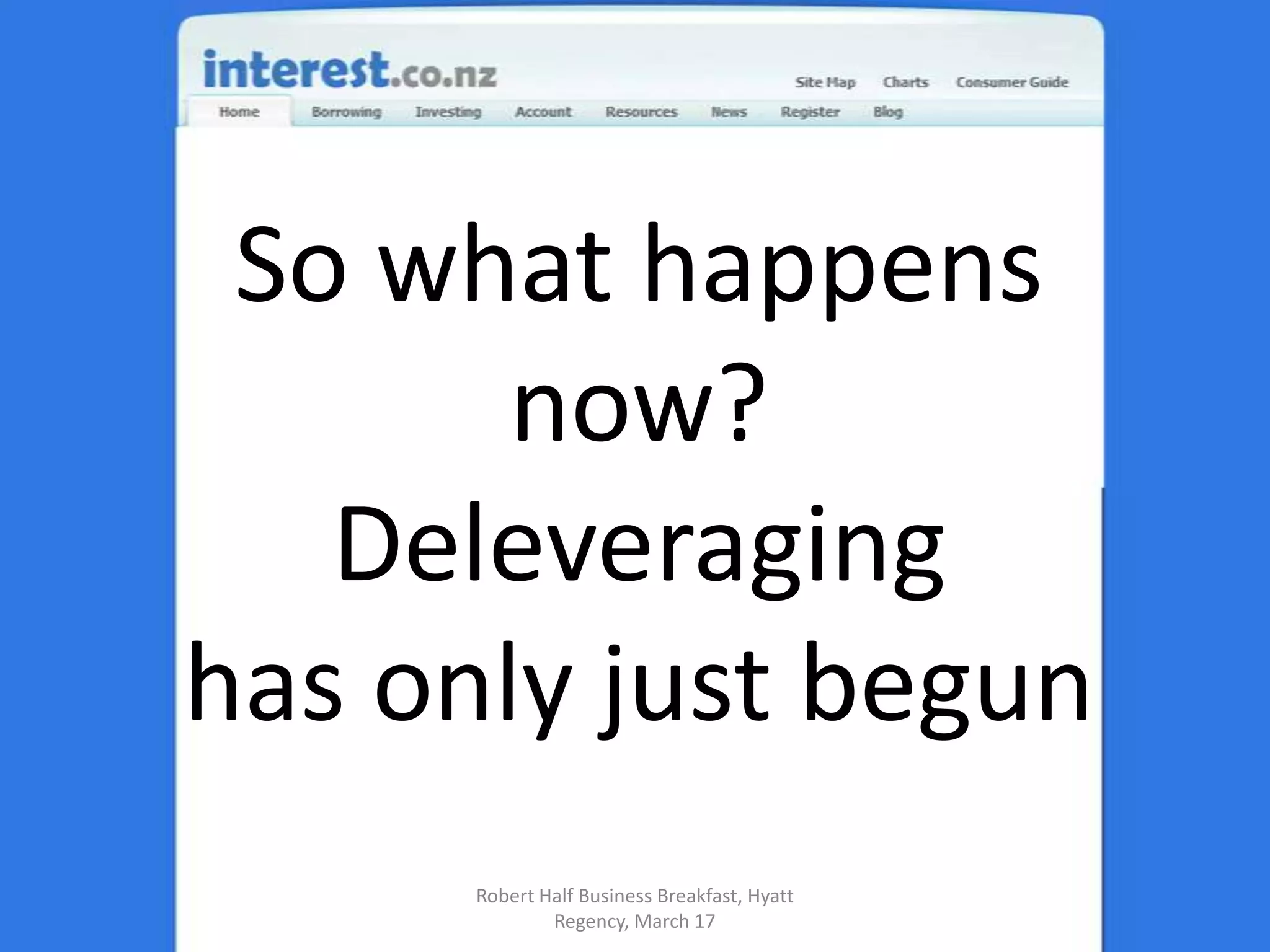 So what happens now? Deleveraginghas only just begun Robert Half Business Breakfast, Hyatt Regency, March 17