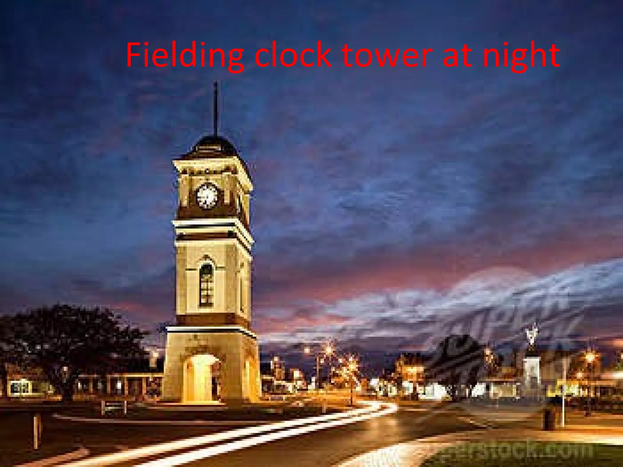 Fielding clock tower at night